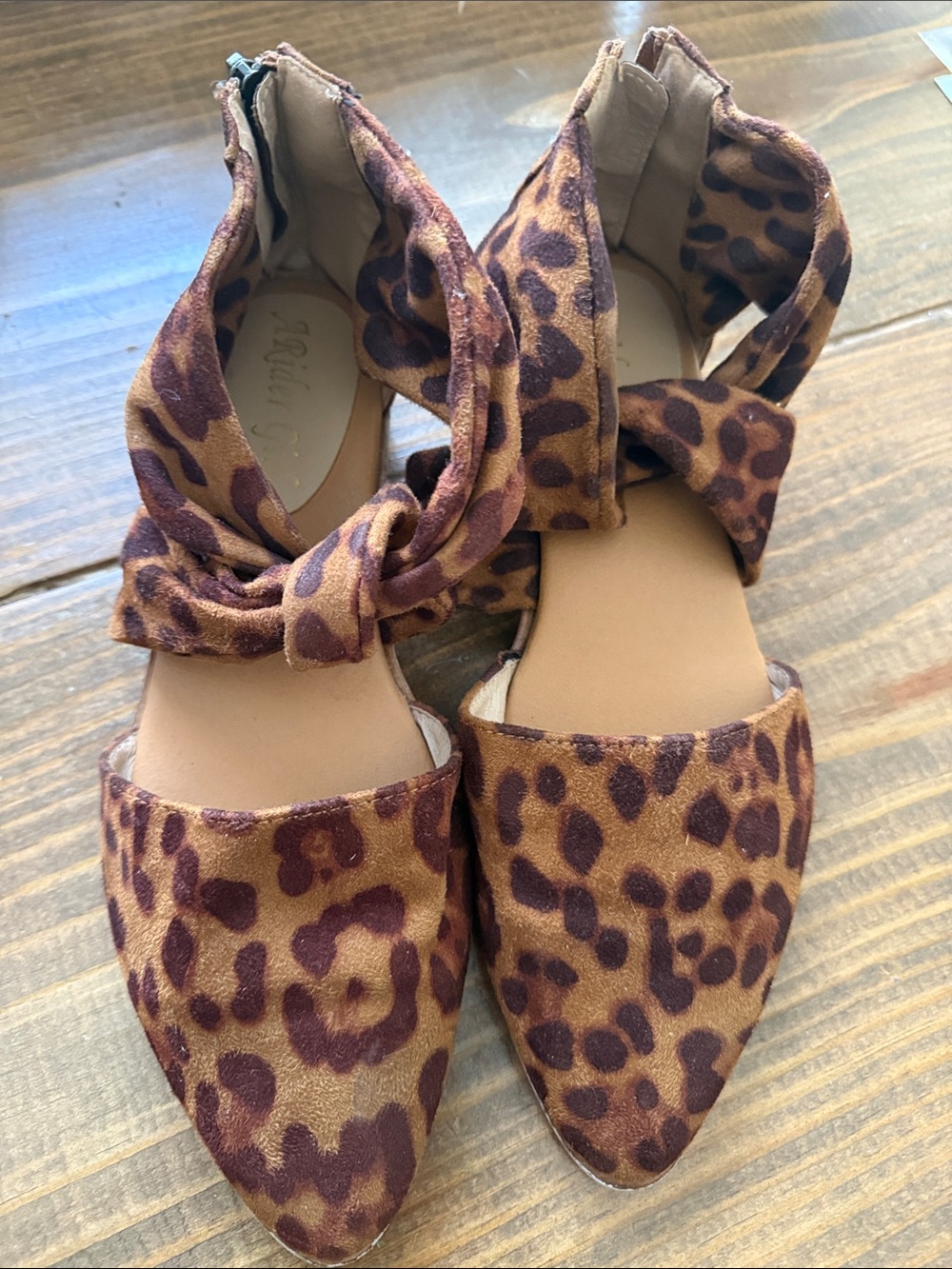 Leopard Print Pointed-Toe Ankle-Tie Flats - Brown